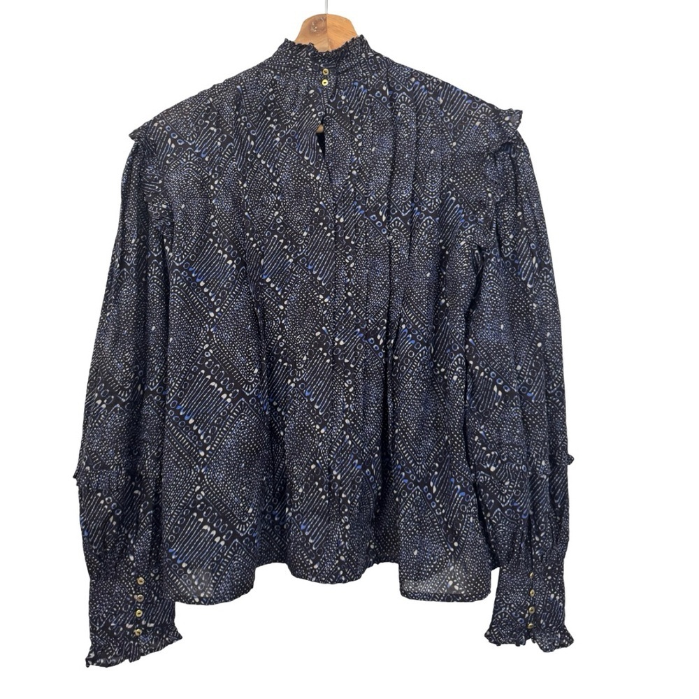 Ulla Johnson Sigrid Blouse In Indigo Diamond Size 0 Boho Puff Sleeve NWOT - Picture 3 of 11